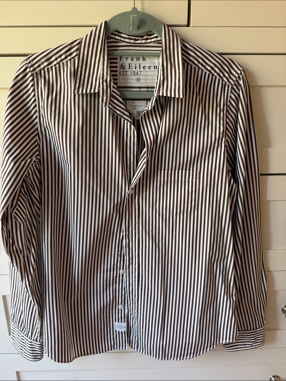 Frank & Eileen Brown and White Vertical Stripe Shirt